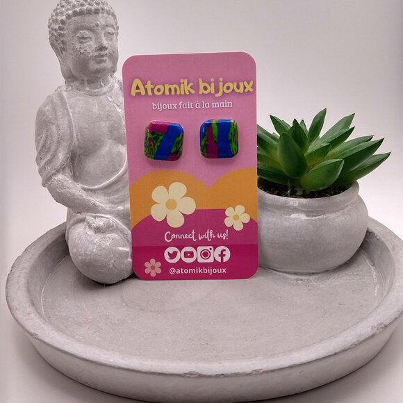 Colorful & Chic Square Earrings - Handmade Polymer Jewelry. - Picture 3 of 8